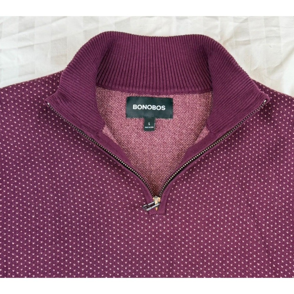 Bonobos Mens Large Purple 1/4 Zip Pullover Sweater Cotton Cashmere Knit NWOT
